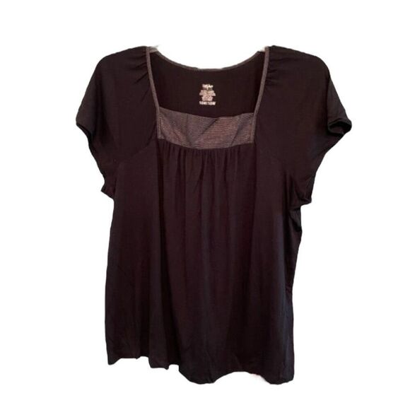 Mossimo Square Neck Tee Black Silver Accent Stripes Short Sleeve Top Sz 16 18W - Picture 1 of 4